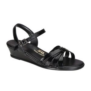 SAS Strappy Quarter Strap Wedge Sandal Black Patent | Size 9WW | EUC Comfort